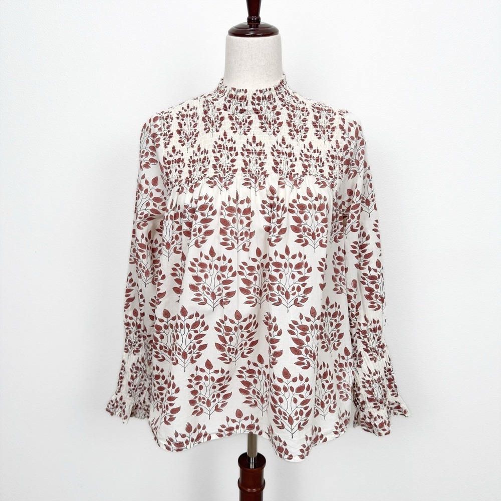 Sohana Top‎ Womens Large Neutral Earthy Tones Floral Fall Leaves Bohemian Indie